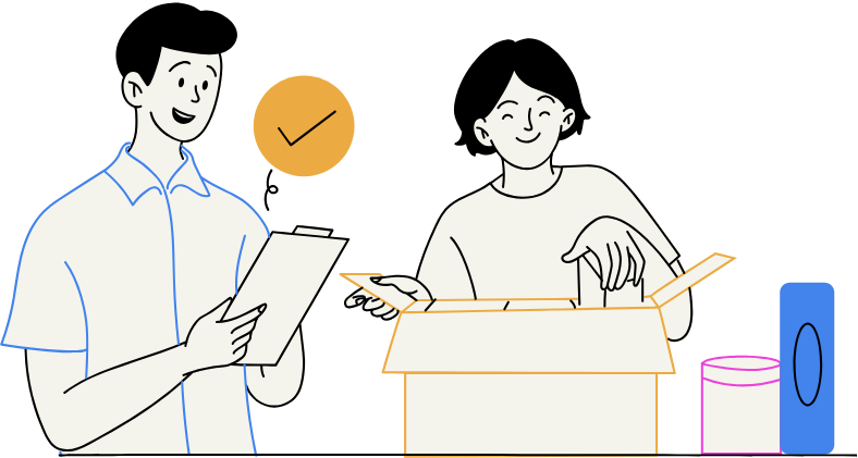 Graphic of two people using count control inventory management app to count their stock